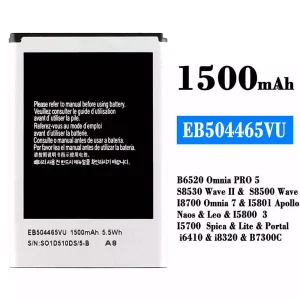 手機電池 EB504465VU 適用於 Samsung B6520 Omnia PRO 5/S8530 Wave /S8500 Wave 2