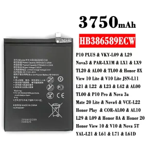 手機電池 HB386589ECW 適用於 HUAWEI P10 PLUS /Nova3 / Honor 8X / View 10 Lite / P10 Pro / Nova 3a / Mate 20 Lite / Nova4 / Honor 8A / Honor 20 / Honor View 10 / Nova 5T