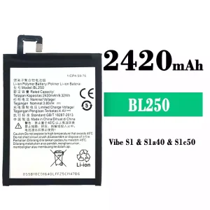 手機電池 BL250 適用於 Lenovo Vibe S1/Sla40/Slc50