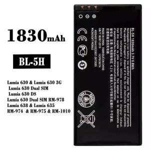 手機電池 BL-5H 適用於 Nokia Lumia 630 / Lumia 638 / Lumia 635 / RM-974 / RM-975 / RM-1010